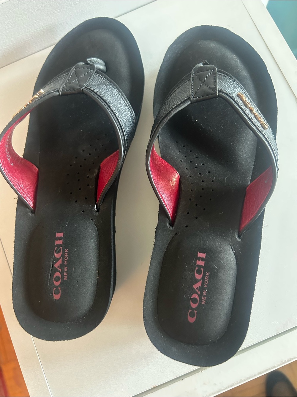 Coach Jolene Black Leather Platform Wedge Sandals Size 6.5